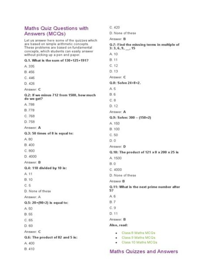 Are there any Maths Quiz questions with multiple answers?