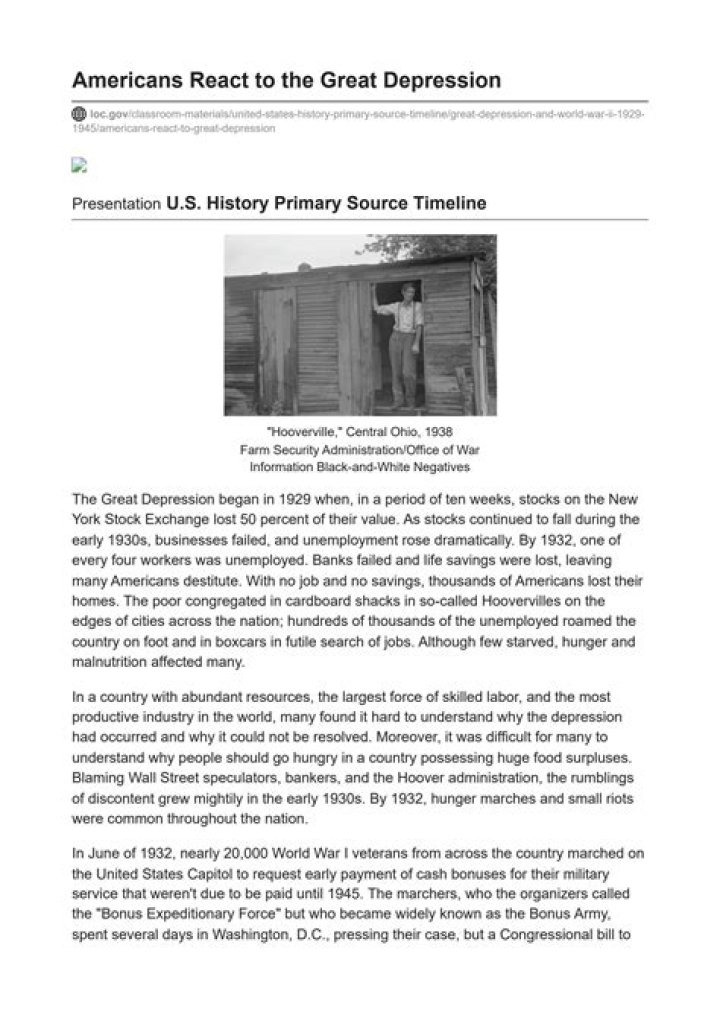 How did the US government react to the Great Depression?