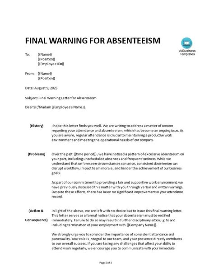 How do you respond to a memo for absenteeism?