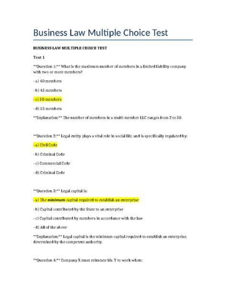 How to answer business law multiple choice questions?
