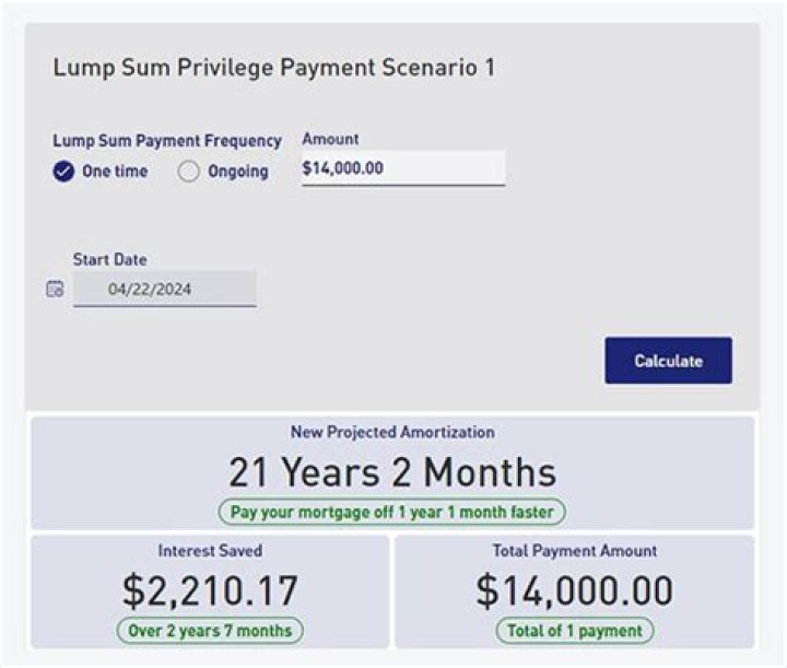 How will a lump sum payment affect my mortgage calculator?