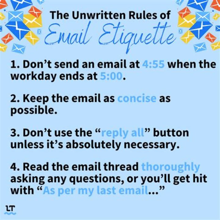 What are basic rules of etiquette that apply to using email for business?