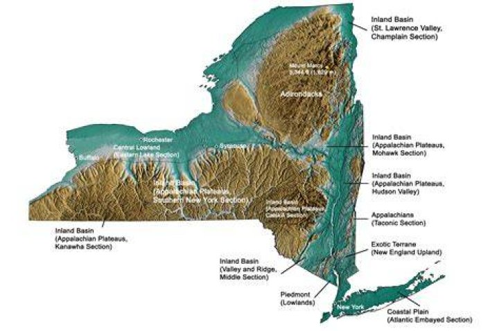What are some major landforms in New York?