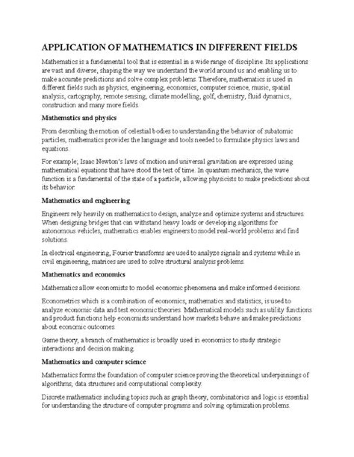 What are the application of mathematics in different fields?