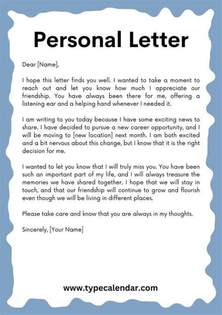 What are the five major parts of the personal letter?