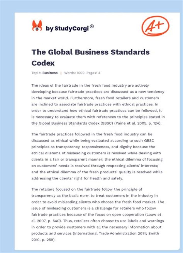 What are the global business standards Codex?