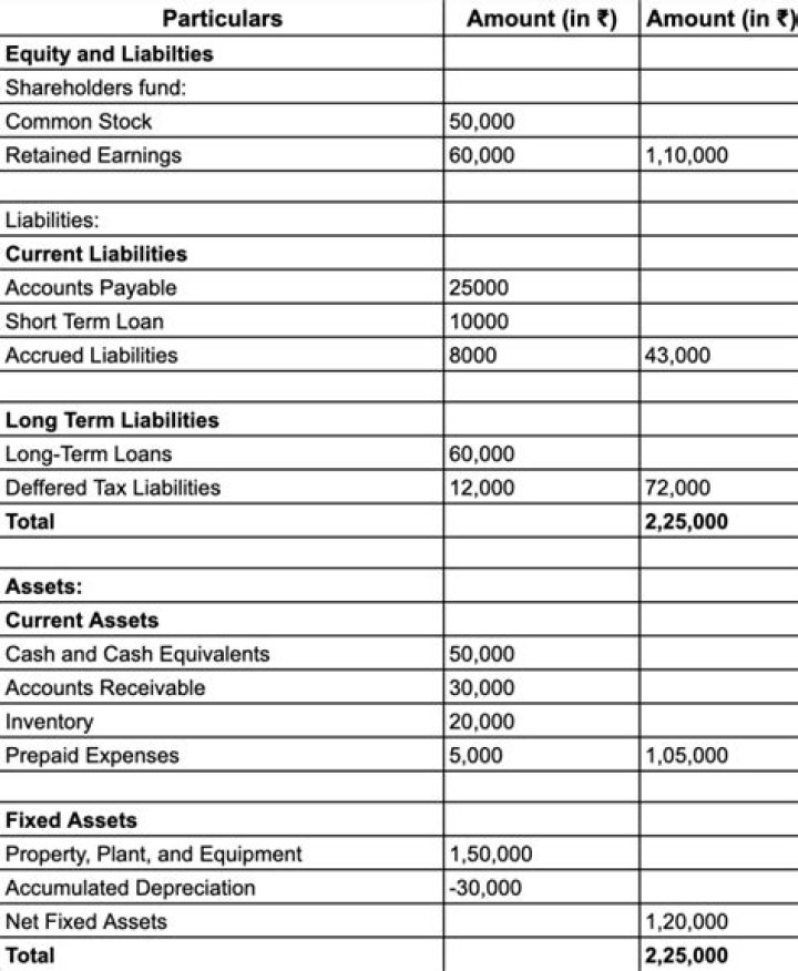 What are the major account classifications presented in the balance sheet?