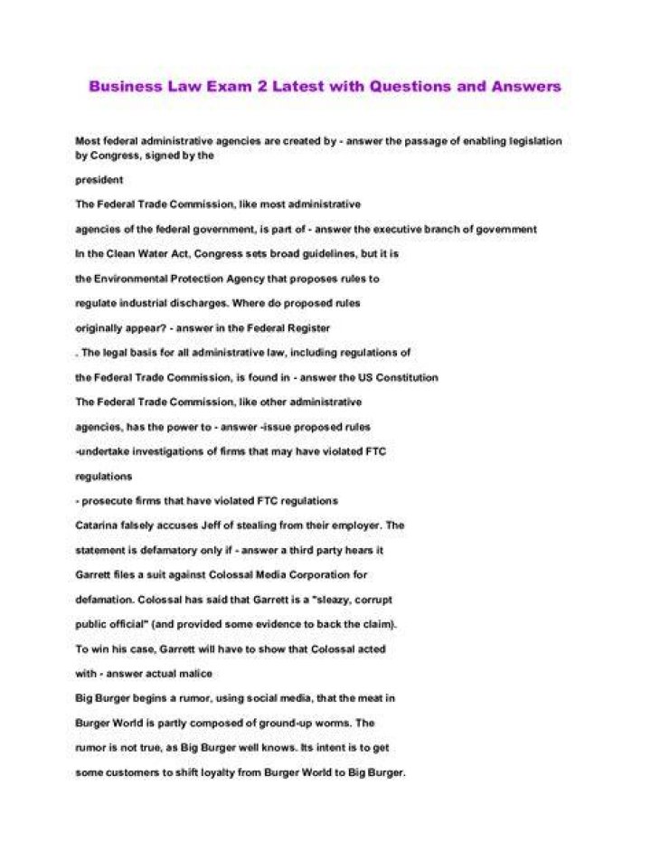 What are the questions on the business law quiz?