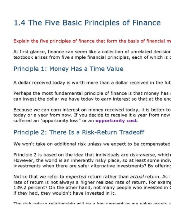 What are the six basic principles of Finance?