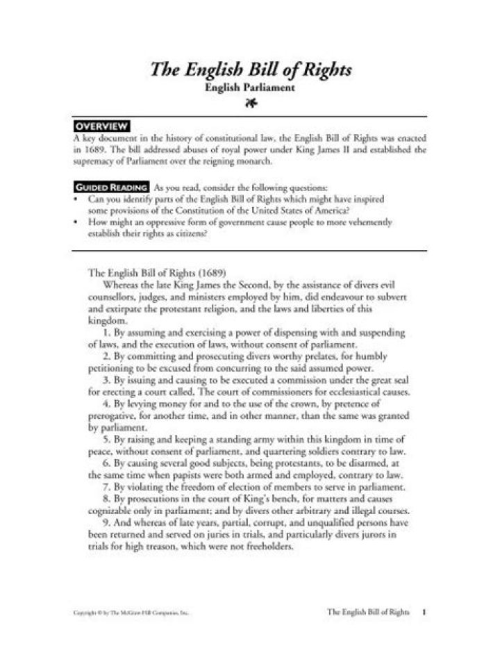 What event led to the creation of the English Bill of Rights quizlet?
