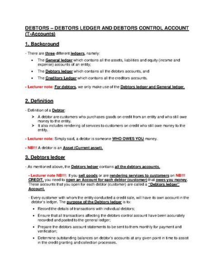 What is included in a debtors control account?