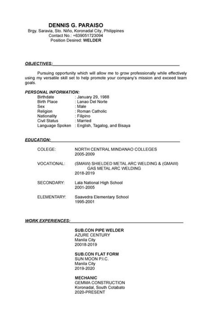 What is personal data in resume?