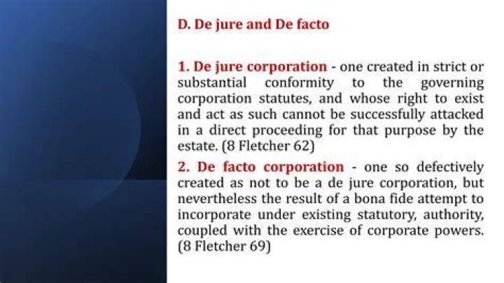 What is the difference between de facto and de jure corporation?
