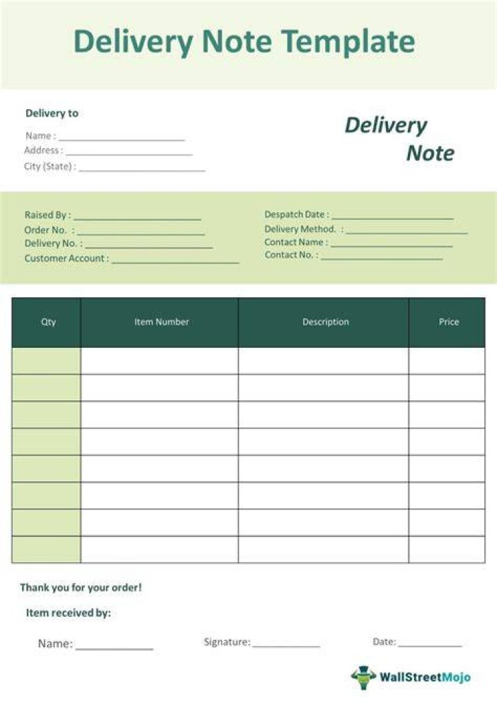 What is the purpose of the delivery note?