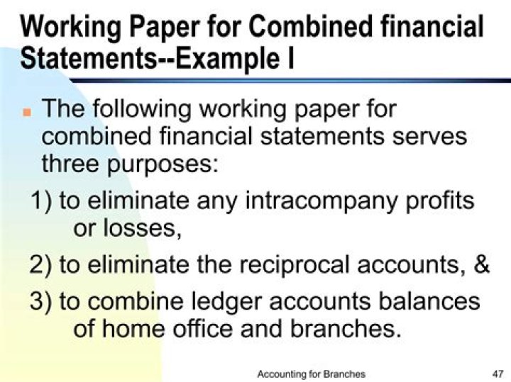 What is the purpose of working paper in combined financial statement?
