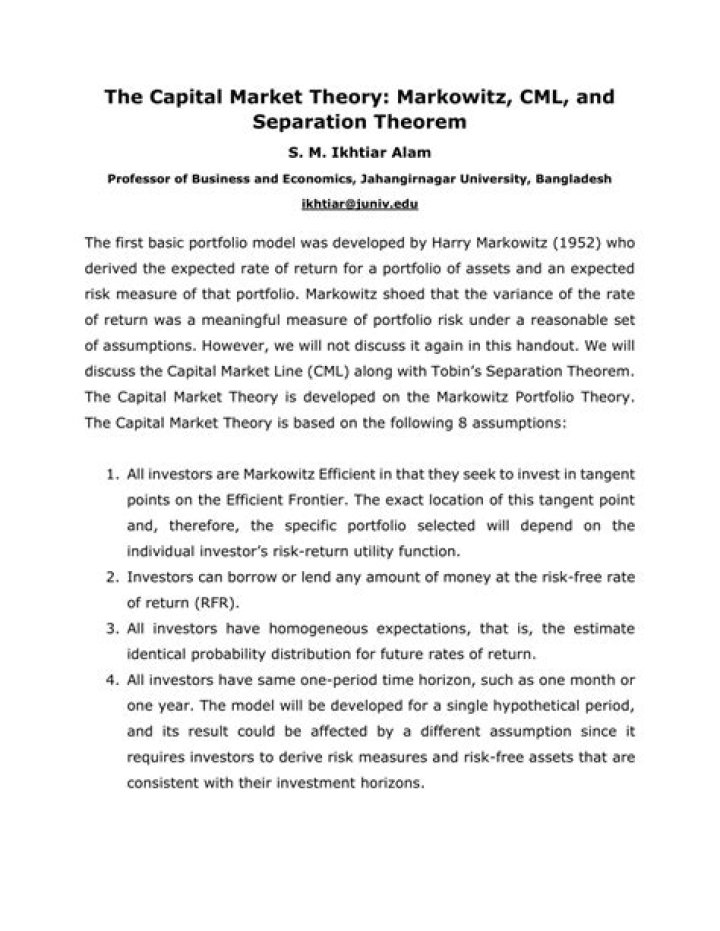 Who introduced capital market theory?